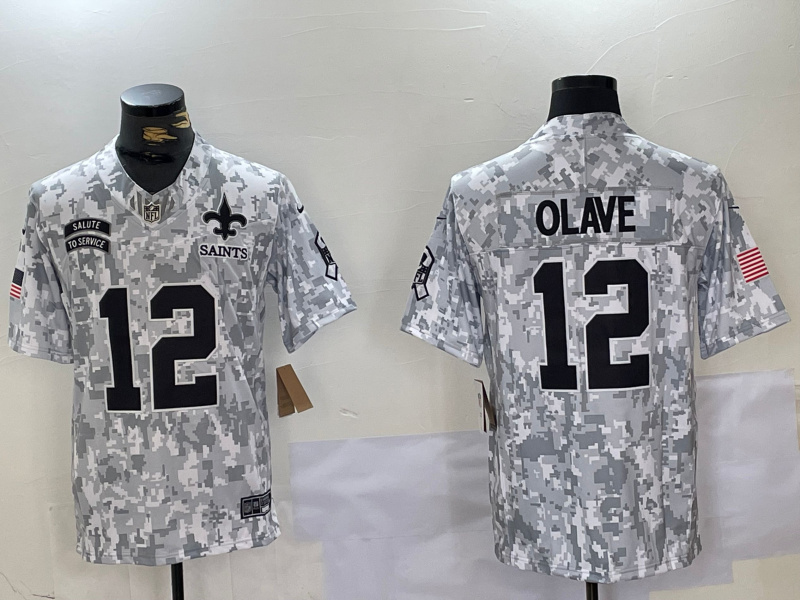 Men's New Orleans Saints #12 Chris Olave 2024 F.U.S.E Arctic Camo Salute To Service Limited Stitched Football Jersey