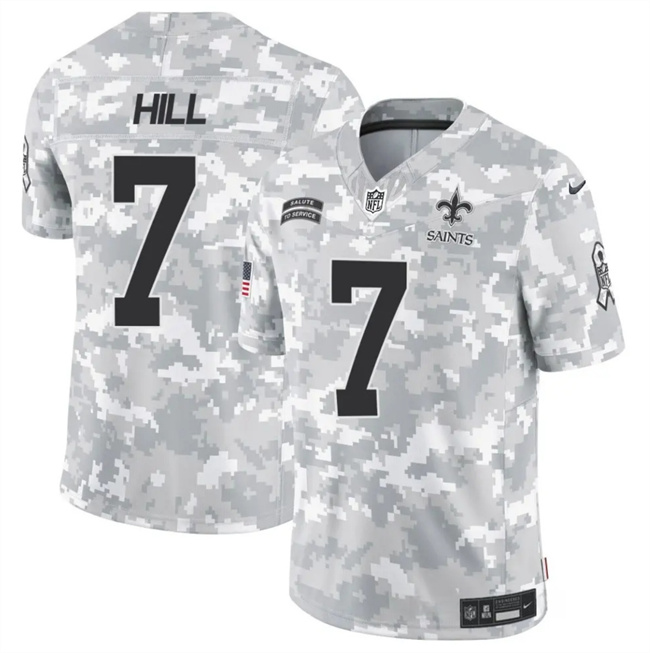 Men's New Orleans Saints #7 Taysom Hill 2024 F.U.S.E Arctic Camo Salute To Service Limited Stitched Football Jersey