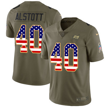 Nike Buccaneers #40 Mike Alstott Olive USA Flag Men's Stitched NFL Limited 2017 Salute To Service Jersey