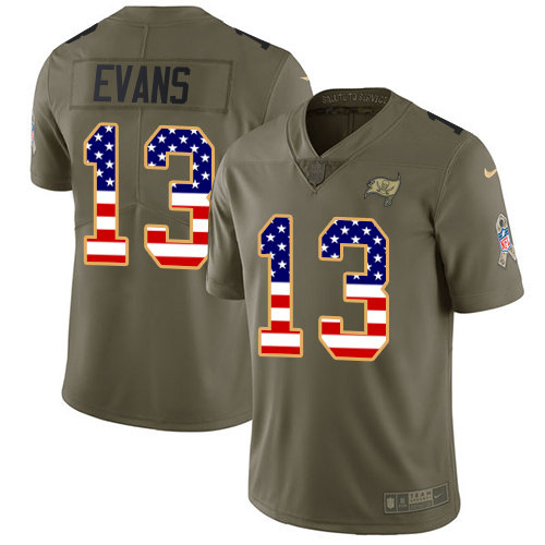 Nike Buccaneers #13 Mike Evans Olive USA Flag Men's Stitched NFL Limited 2017 Salute To Service Jersey