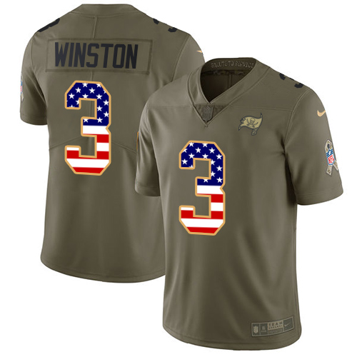 Nike Buccaneers #3 Jameis Winston Olive USA Flag Men's Stitched NFL Limited 2017 Salute To Service Jersey