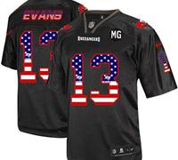 NEW Buccaneers #13 Mike Evans Black With MG Patch Stitched NFL Elite USA Flag Fashion Jersey