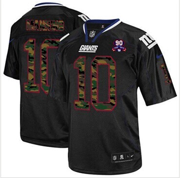 Giants #10 Eli Manning Black With 1925-2014 Season Patch Camo Fashion Jersey