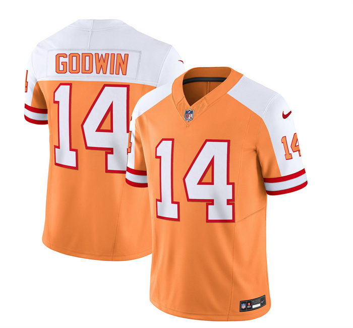 Men's Tampa Bay Buccaneers #14 Chris Godwin 2023 F.U.S.E. White Gold With 4-Star C Patch Throwback Limited Stitched Jersey