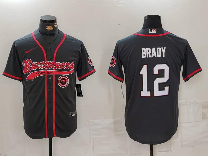 Men's Tampa Bay Buccaneers #12 Tom Brady Black Cool Base Stitched Baseball Jersey