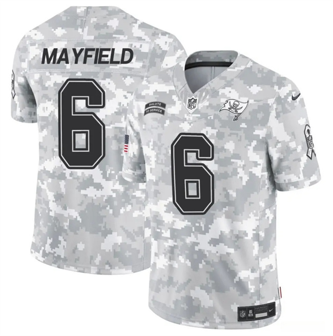 Men's Tampa Bay Buccaneers #6 Baker Mayfield 2024 F.U.S.E Arctic Camo Salute To Service Limited Stitched Football Jersey