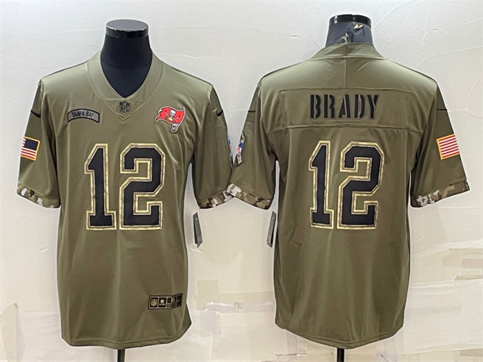 Men's Tampa Bay Buccaneers #12 Tom Brady Olive 2022 Salute To Service Limited Stitched Jersey