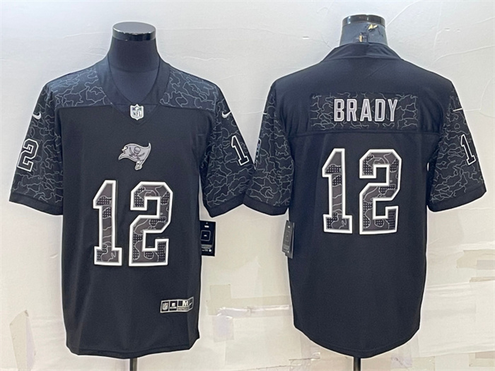 Men's Tampa Bay Buccaneers #12 Tom Brady Black Reflective Limited Stitched Jersey