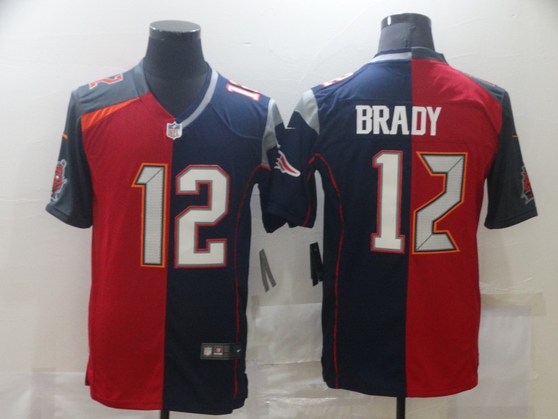 Nike Buccaneers & Patriots #12 Tom Brady Men's Red Navy Blue Limited NFL 2020 2021 Jersey