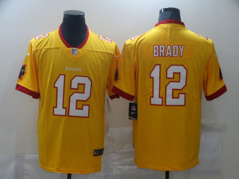 Nike Men's Buccaneers #12 Tom Brady Yellow Stitched NFL Limited Rush Jersey