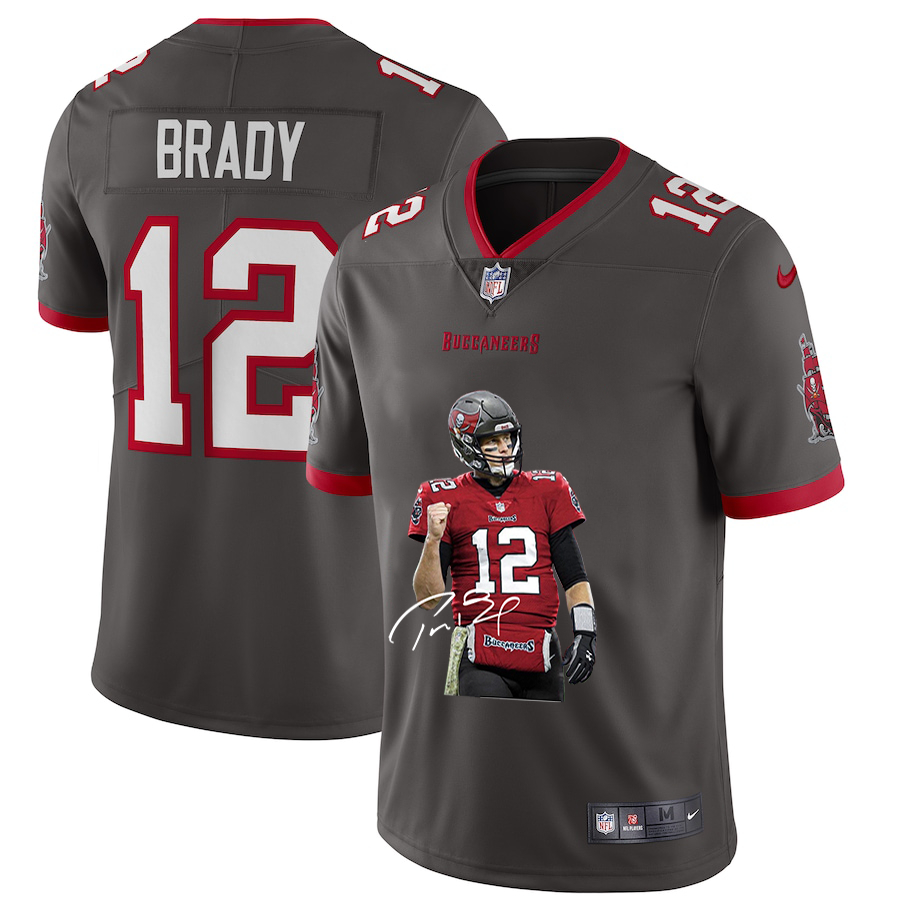 Nike Buccaneers 12 Tom Brady Gray Player Name Logo Vapor Untouchable Limited Jersey