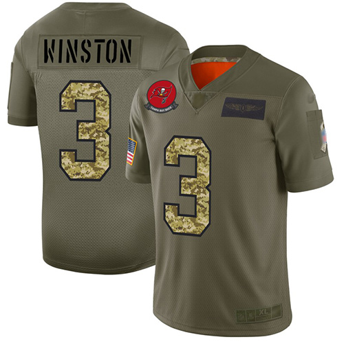 Buccaneers #3 Jameis Winston Olive Camo Men's Stitched Football Limited 2019 Salute To Service Jersey