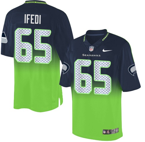 Nike Seahawks #65 Germain Ifedi Steel Blue Green Men's Stitched NFL Elite Fadeaway Fashion Jersey