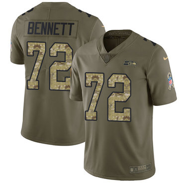 Nike Seahawks #72 Michael Bennett Olive Camo Men's Stitched NFL Limited 2017 Salute To Service Jersey