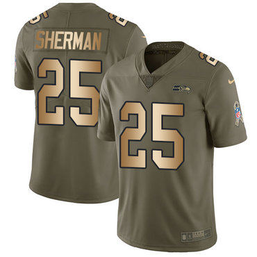 Nike Seahawks #25 Richard Sherman Olive Gold Men's Stitched NFL Limited 2017 Salute To Service Jersey