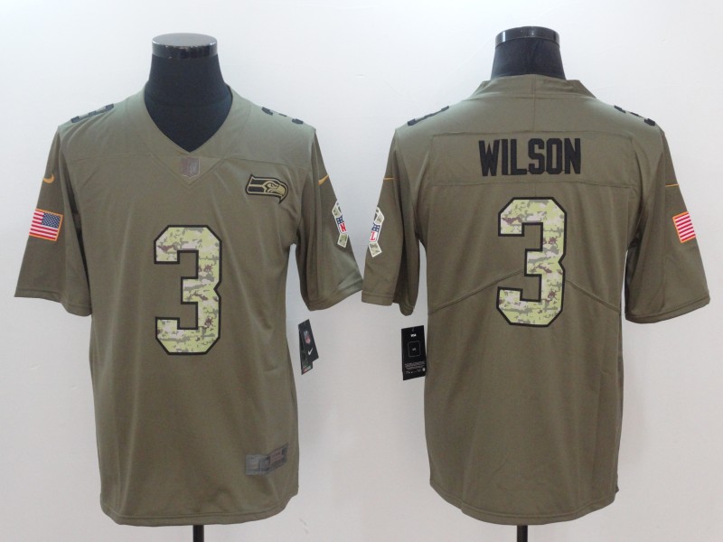 Nike Seahawks 3 Russell Wilson Olive Camo Salute To Service Limited Jersey