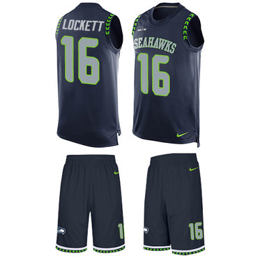 Nike Seahawks #16 Tyler Lockett Steel Blue Team Color Men's Stitched NFL Limited Tank Top Suit Jersey