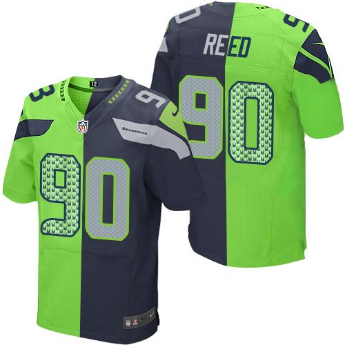 Nike Seahawks #90 Jarran Reed Steel Blue Green Men's Stitched NFL Elite Split Jersey