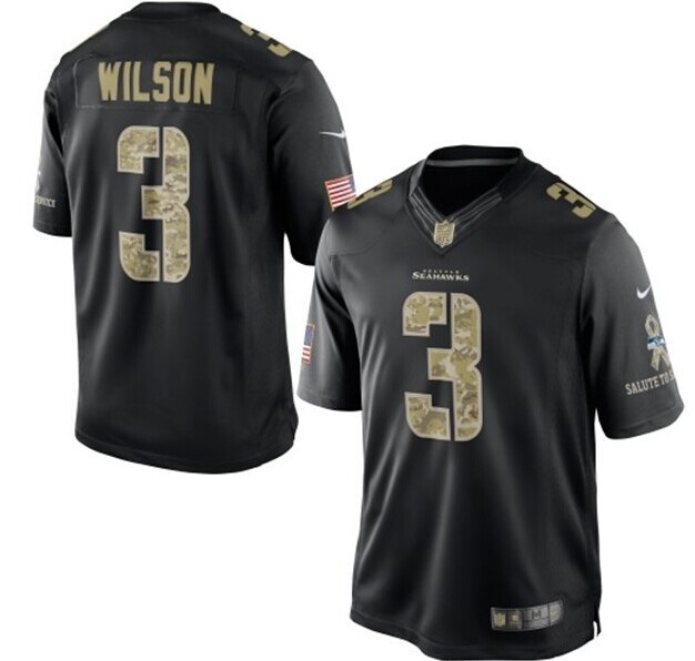 Men's Seattle Seahawks #3 Russell Wilson Nike Black Salute To Service Jersey