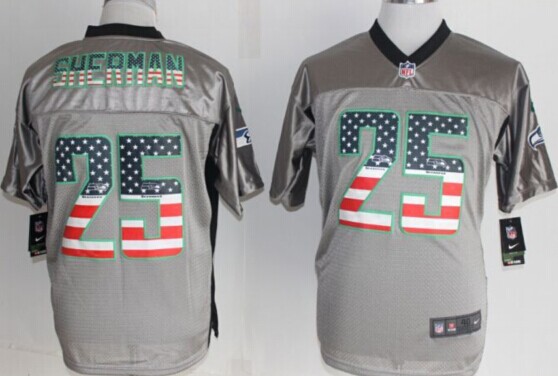 2014 New Nike Seattle Seahawks 25 Sherman USA Flag Fashion Grey Shadow Elite Jerseys