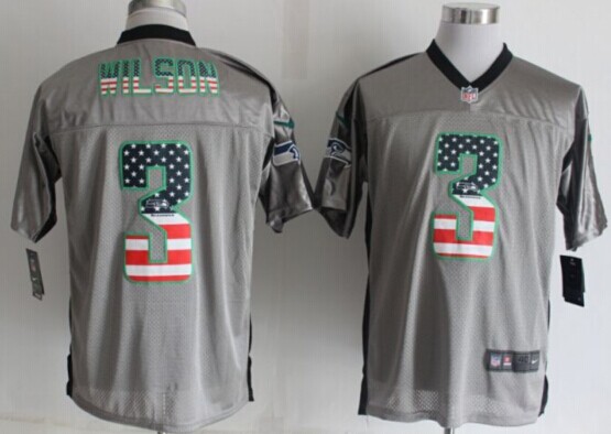 2014 New Nike Seattle Seahawks 3 Wilson USA Flag Fashion Grey Shadow Elite Jerseys