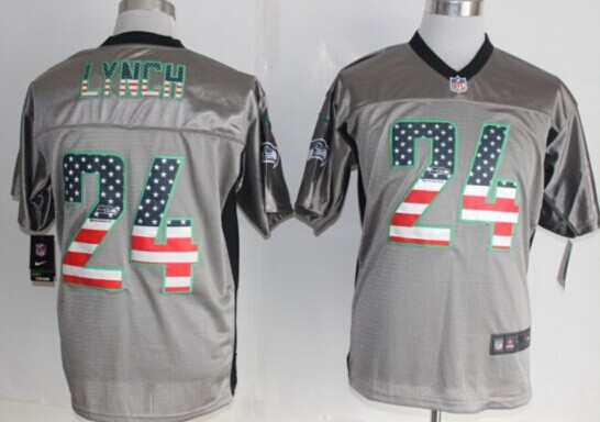 2014 New Nike Seattle Seahawks 24 Lynch USA Flag Fashion Grey Shadow Elite Jerseys