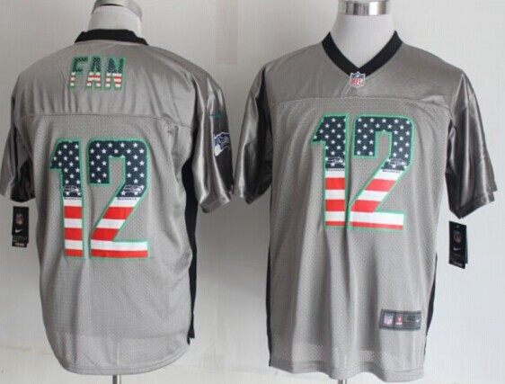 2014 New Nike Seattle Seahawks 12 Fan USA Flag Fashion Grey Shadow Elite Jerseys