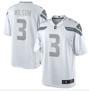 New Seattle Seahawks #3 Russell Wilson Nike White Platinum Jersey