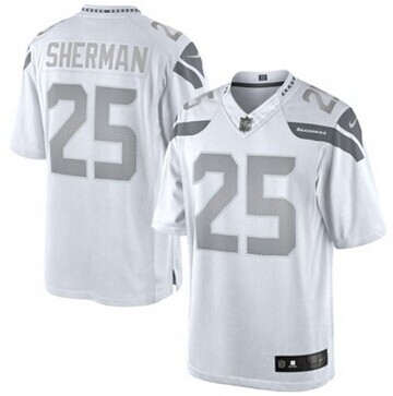 New Seattle Seahawks #25 Richard Sherman White Platinum Jersey