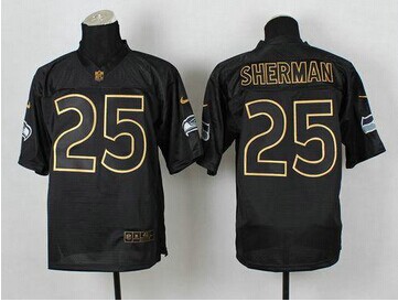 Seattle Seahawks #25 Richard Sherman Black Gold No. Fashion NFL Elite Jersey