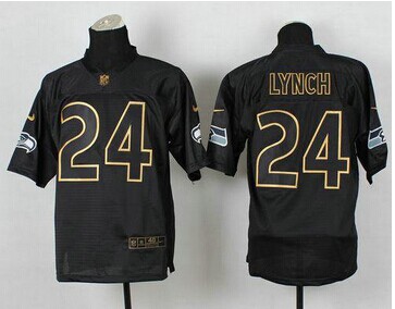 Seattle Seahawks #24 Marshawn Lynch Black Gold No. Fashion NFL Elite Jersey