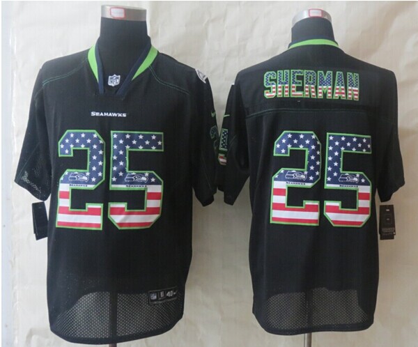 2014 New Nike Seattle Seahawks 25 Sherman USA Flag Fashion Black Elite Jerseys