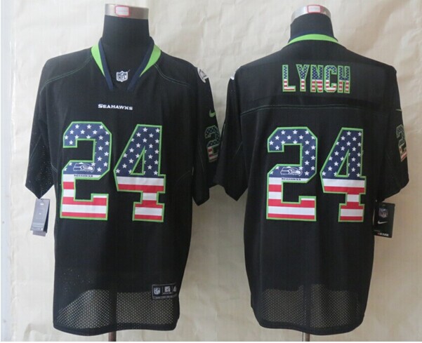 2014 New Nike Seattle Seahawks 24 Lynch USA Flag Fashion Black Elite Jerseys