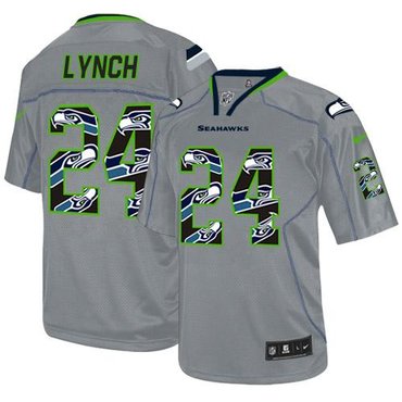 2014 NEW Seattle Seahawks #24 Marshawn Lynch New Lights Out Grey NFL Elite Jersey