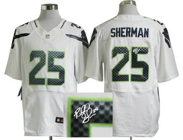 NEW Seattle Seahawks #25 Richard Sherman White Jersey(Signed Elite)