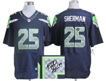 NEW Seattle Seahawks #25 Richard Sherman Blue Jersey(Signed Elite)