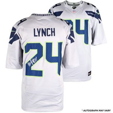 NEW Seattle Seahawks #24 Marshawn Lynch White Jersey(Signed Elite)