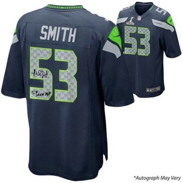 NEW Seattle Seahawks #53 Malcolm Smith Blue Jersey(Signed Elite)