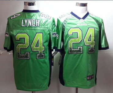 New Seattle Seahawks 24 Marshawn Lynch Drift Fashion Green Game Jerseys