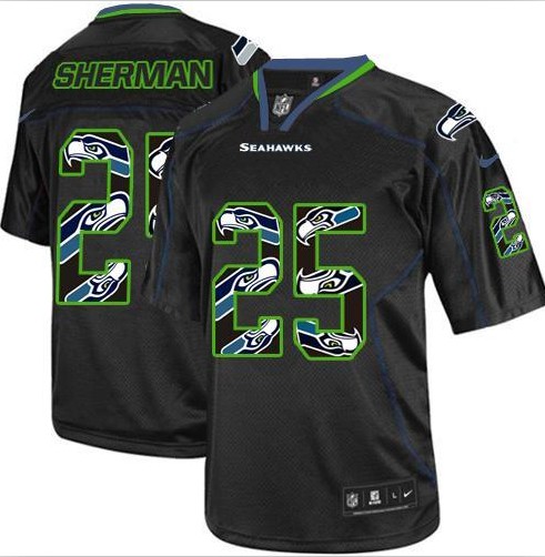 2014 NEW Seattle Seahawks #25 Richard Sherman Lights Out Black Stitched NFL Elite Jerseys