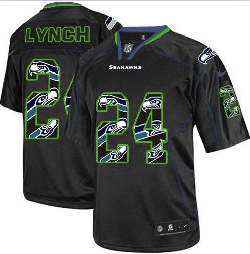 2014 NEW Seattle Seahawks #24 Marshawn Lynch Lights Out Black Stitched NFL Elite Jerseys