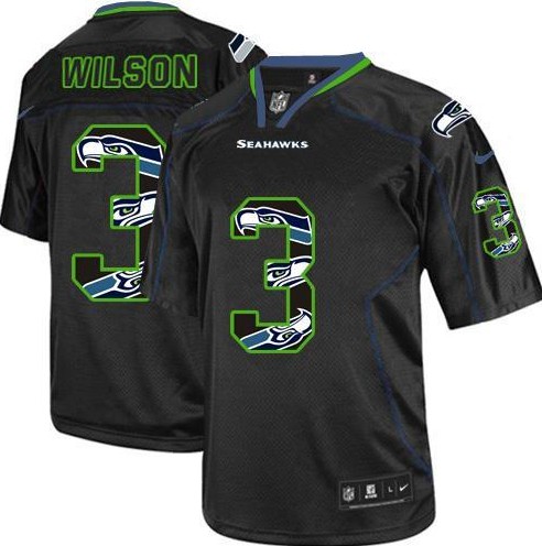 2014 NEW Seattle Seahawks #3 Russell Wilson Lights Out Black Stitched NFL Elite Jerseys