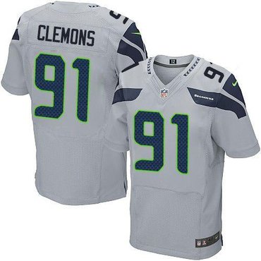 2012 NEW NFL Seattle Seahawks #91 Chris Clemons Grey Jerseys (Elite)