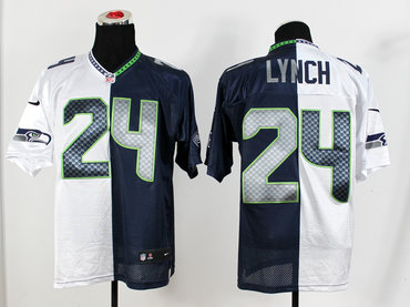 New NFL Seattle Seahawks 24 Marshawn Lynch Blue White Split Elite Stitched Man Jersey