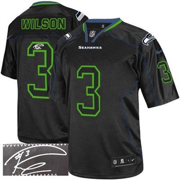 NEW Seattle Seahawks #3 Russell Wilson Lights Out Black Jerseys(Signed Elite)