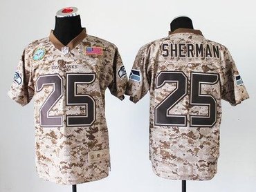 NEW Seattle Seahawks #25 Richard Sherman Camo NFL Elite USMC Jersey(USA)