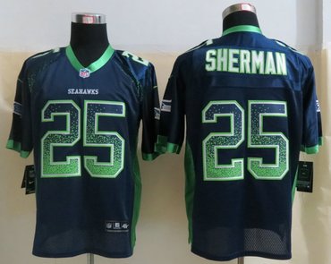 2013 New Seattle Seahawks 25 Richard Sherman Drift Fashion Blue Elite Jerseys