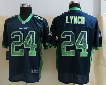 2013 New Seattle Seahawks 24 Marshawn Lynch Drift Fashion Blue Elite Jerseys