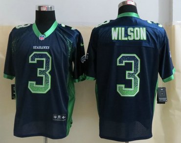 2013 New Seattle Seahawks 3 Russell Wilson Drift Fashion Blue Elite Jerseys