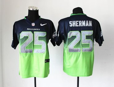 NEW Seattle Seahawks 25 Richard Sherman Blue Green Drift Fashion II Elite NFL Jerseys